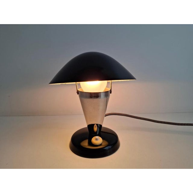 Metal Bauhaus Mushroom Table Lamp with Adjustable Shade, Czechoslovakia, 1930s For Sale - Image 7 of 15