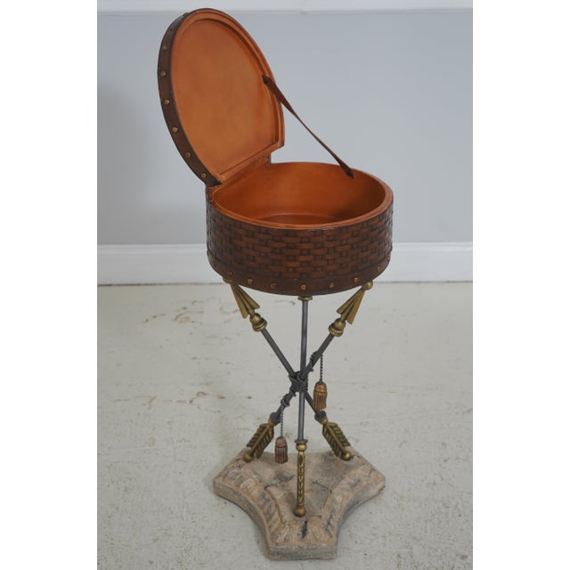 Vintage Leather-Wrapped Box on Stand For Sale - Image 4 of 15
