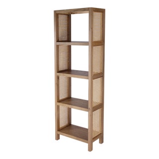 Mesa 24 in. W x 72 in. H Cane and Wood 4 Tier Open Back Etagere Bookcase, Natural & Cane For Sale