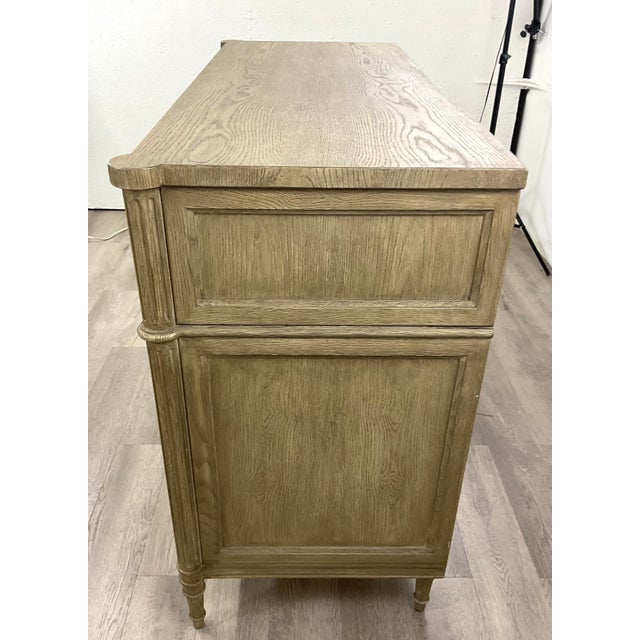 Original retail $5884, stylish Jonathan Charles French Transitional Light Wood Kalpa Louis XVI Chest of Drawers, fluted...