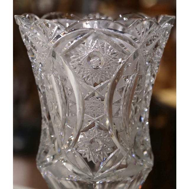 Mid-Century French Cut Crystal Vase With Floral and Geometric Motifs For Sale - Image 4 of 7