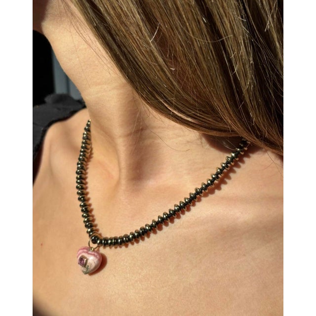 Metal Rhodochrosite Heart Necklace With Spinel, 14k Gold & Pyrite For Sale - Image 7 of 13