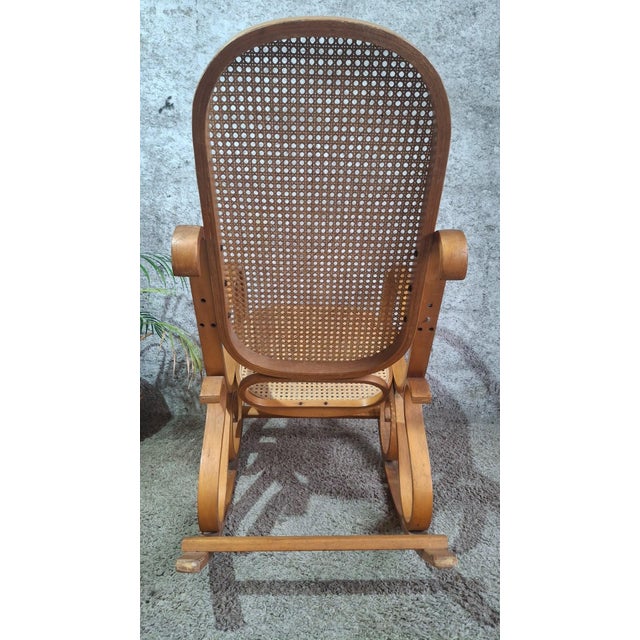 Thonet-Style Rocking Chair in Bent Beechwood and Caning, 1960s For Sale - Image 11 of 12