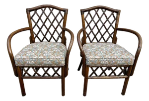 Pair of Vintage Diamond Lattice Backed Bent Arm Chairs