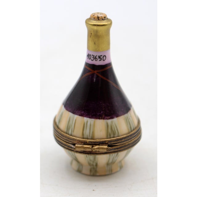 French Vintage French Limoges Porcelain Chianti Bottle Form Trinket Box For Sale - Image 3 of 6