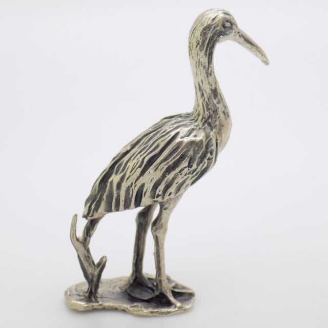1980s Vintage Italian Handmade Genuine Silver River Bird Heron Solid & Rare Figurine Detailed Sculpture For Sale - Image 5 of 9