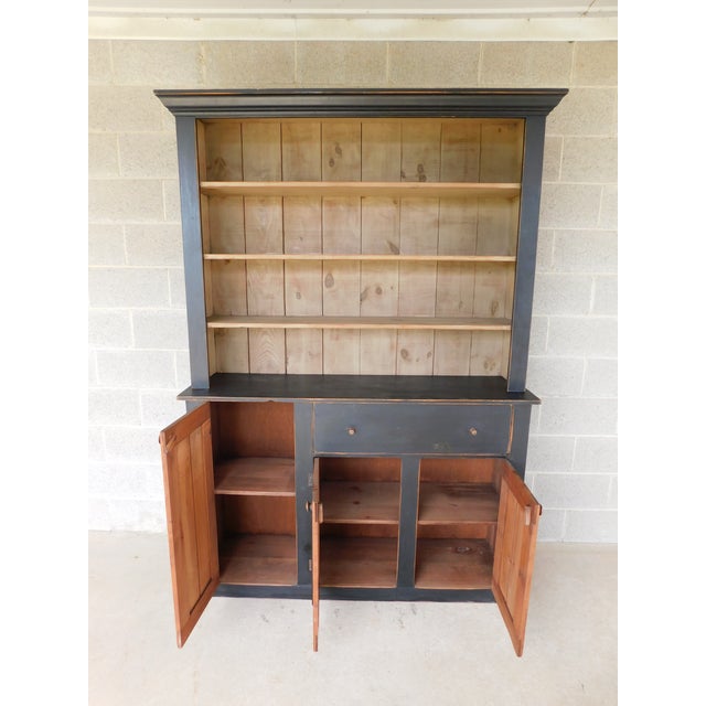 Primitive Shaker Style Paint Distressed Step Back Cabinet by Ezra G Tiffin Ohio, 2 Piece Design Very Good Original...