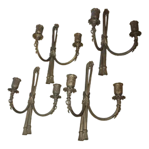 19thc French Antique Neoclassic Louis XVI Ribbon Original Unelectrified Bronze Wall Sconces Set of 4