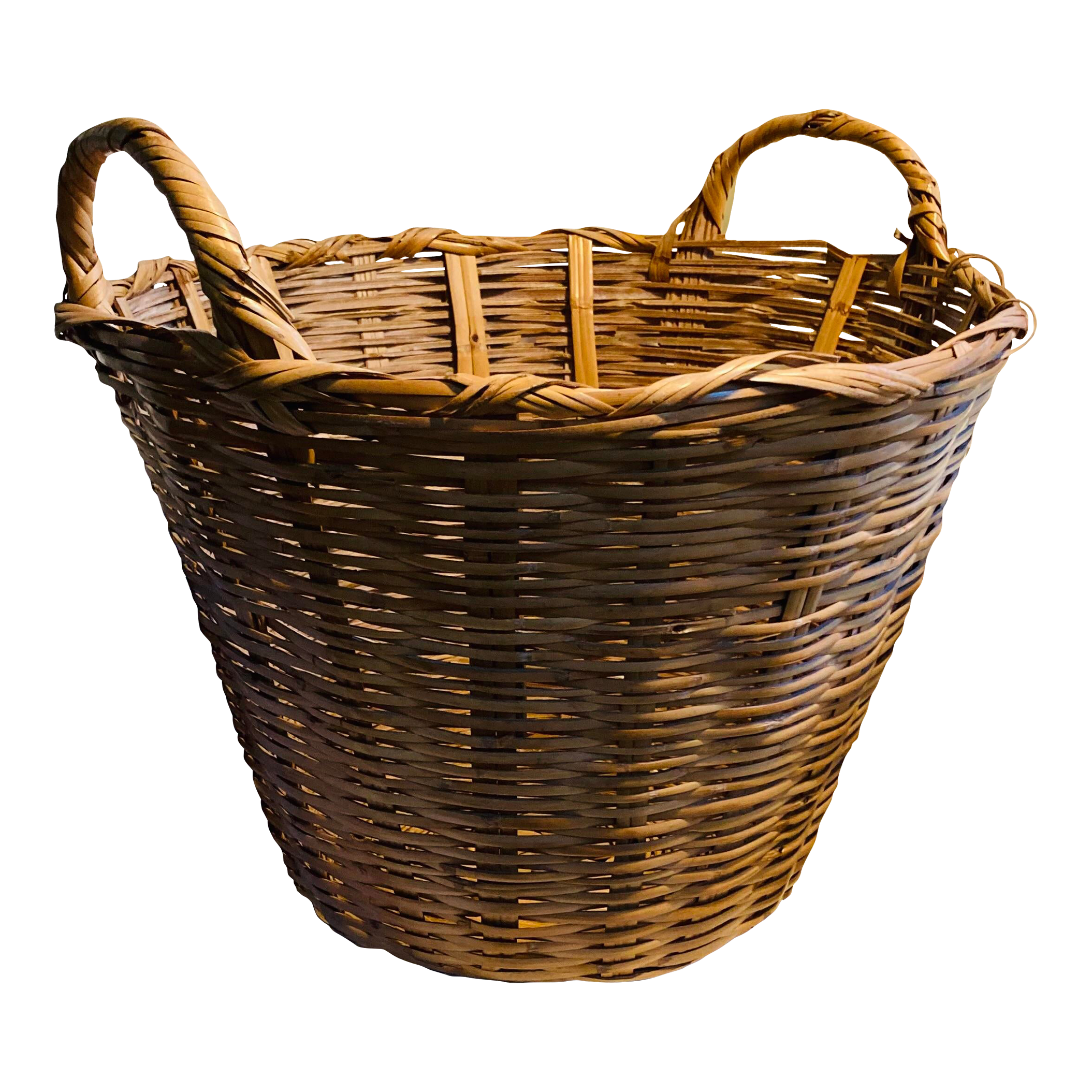 1950s Vintage Woven Basket With Dual Handles Flat Willow | Chairish