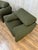 Pair of lounge chairs H-28 L-36 D-34. In the style of Vico Magistretti for Cassina. Chairs are done in a green chenille....