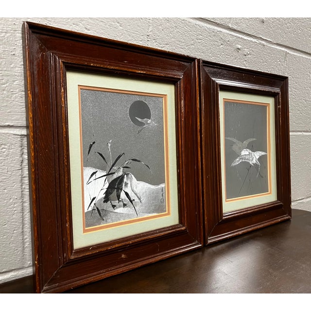 Japanese Pair of Vintage Wood Framed Japanese Woodblock Reproduction Prints, Part of the Shin-Hanga ("New Prints") Movement For Sale - Image 3 of 18