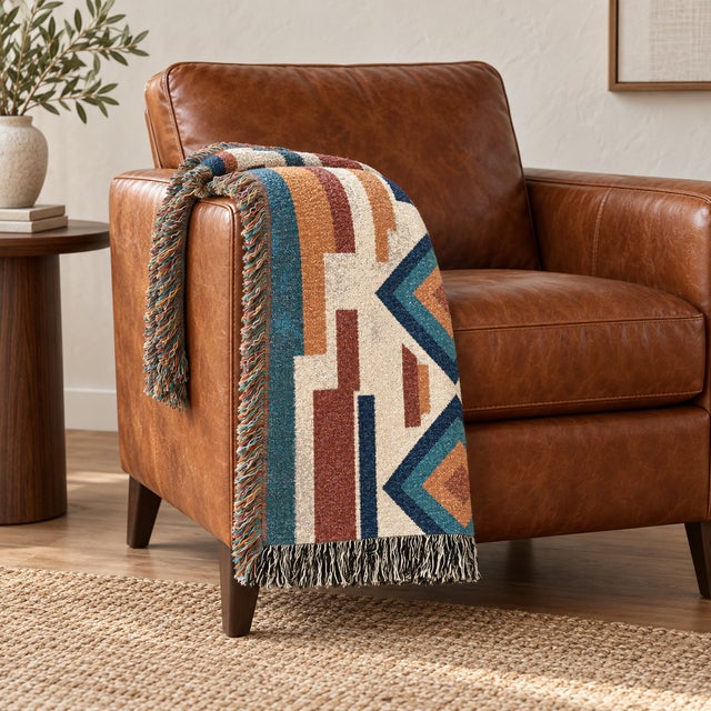 Southwestern Geometric Woven Throw Blanket – 60 × 50 For Sale - Image 4 of 5