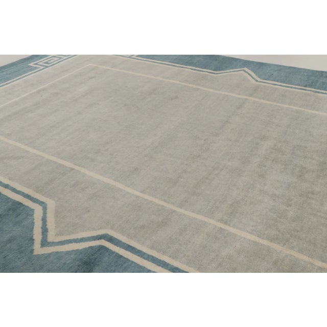 Textile Rug & Kilim’s Oversized Contemporary Art Deco Style Rug in Teal, Ivory & Gray For Sale - Image 7 of 11