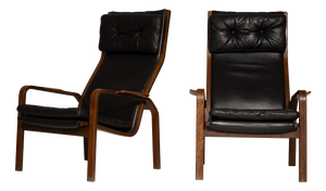 Chairs in Wengé Plywood and Black Leather by Yngve Ekström for Swedese, 1970s, Set of 2