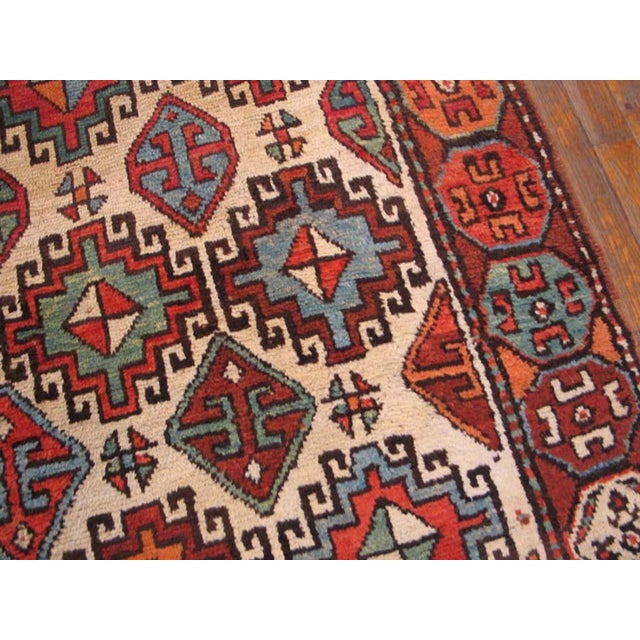 1850s Ivory Geometric Tribal Antique n.w. Persian Rug 3'10" X 9'4" Handmade Wool Carpet For Sale - Image 4 of 10