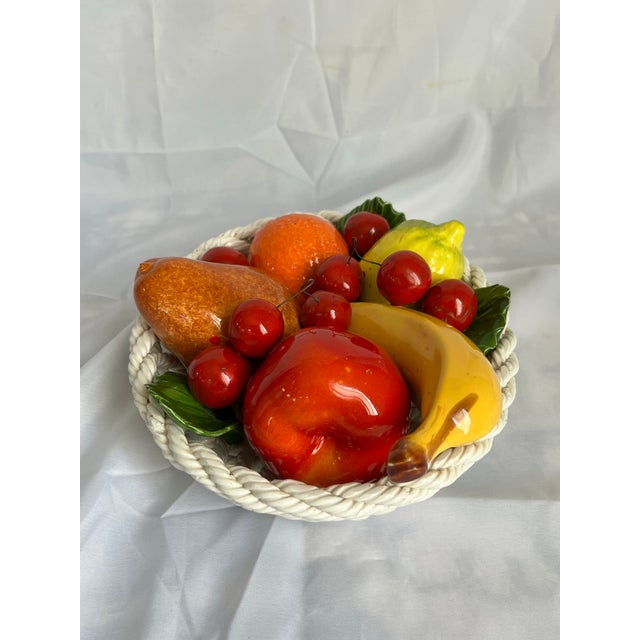 Ceramic Vintage Mid 20th Century Italian Capodimonte Life Size Ceramic Fruit Basket For Sale - Image 7 of 12