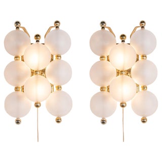 Kinkeldey Wall Sconces in Frosted Glass Balls & Brass, Germany, 1960s, Set of 2 For Sale