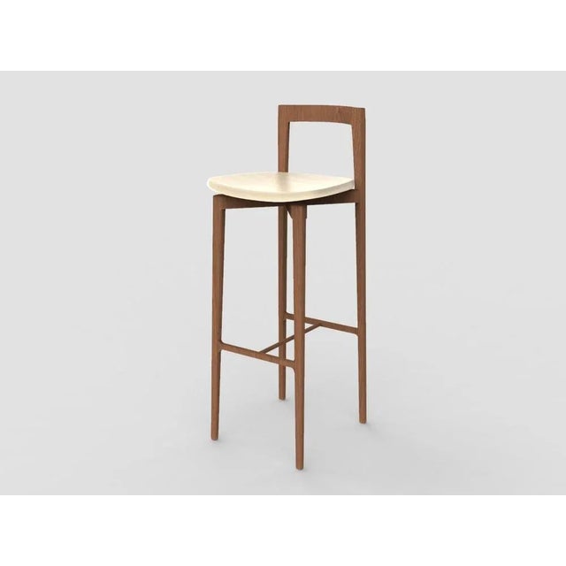 Modern Linea 636 Grey Bar Chair in White Leather and Wood by Collector Studio For Sale - Image 4 of 4