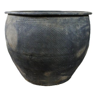 Vintage Dark Earthenware Pot For Sale