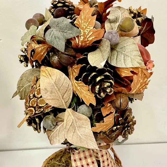 1980s Vintage Rustic Arts & Crafts Boho Chic Fall Mantel Centerpiece Topiaries - A Pair, Thanksgiving. For Sale - Image 16 of 16