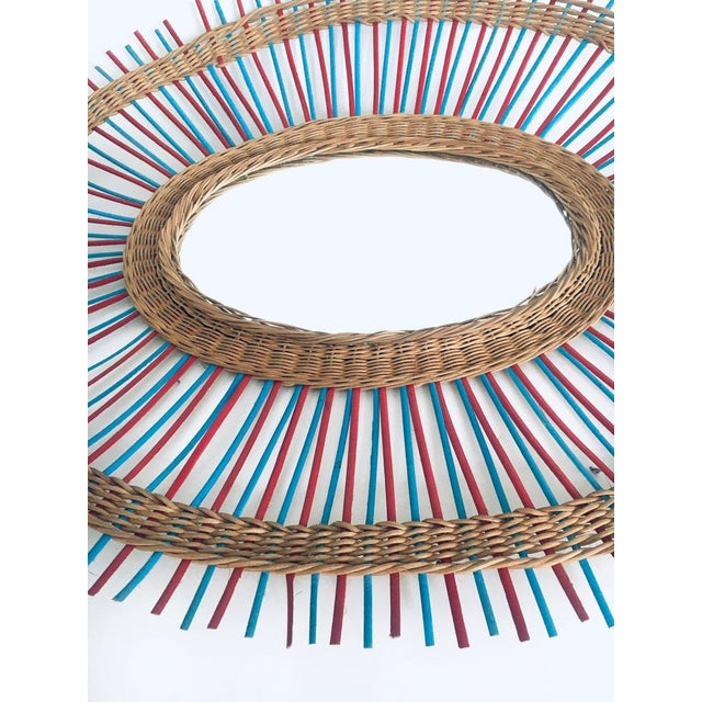 1950s Vintage French Riviera Wicker Oval Mirror, France, 1950s For Sale - Image 5 of 15