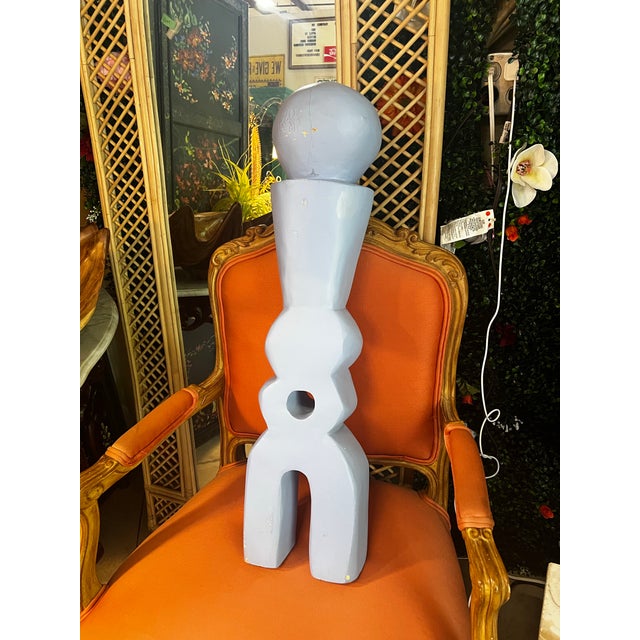 1970s Vintage Light Blue Wooden Mexican Sculpture For Sale - Image 5 of 11