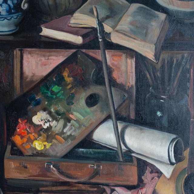 Alberto Muñoz Boquera, Still Life with Guitar and Books, 1950s, Oil on Canvas For Sale - Image 6 of 13