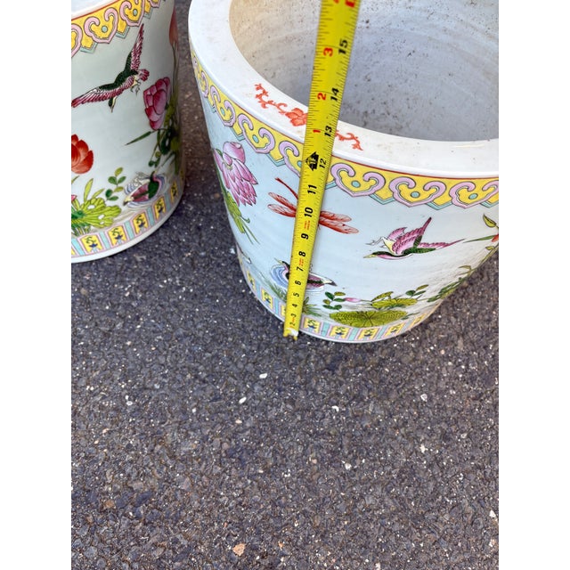 Pair Late 19th Century Famille Rose Lotus Pond Jardinieres For Sale - Image 9 of 15