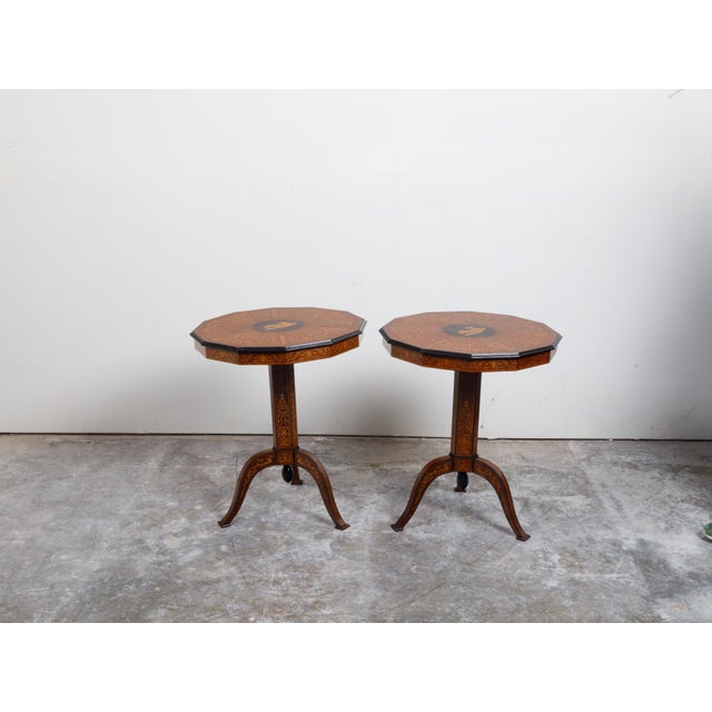 Italian Pair of Italian Sorrento 19th Century Side Tables with Mythological Marquetry For Sale - Image 3 of 12