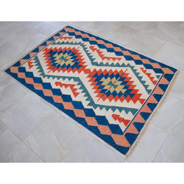 Textile 1980s Vintage Hand Woven Turkish Rug Flat Weave Wool Area Kilim Oushak Rug For Sale - Image 7 of 12