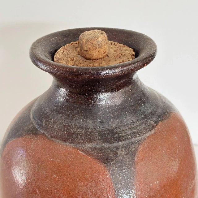 Antique Clay Vessel With Cork Stopper in Geometric Design For Sale In Los Angeles - Image 6 of 9