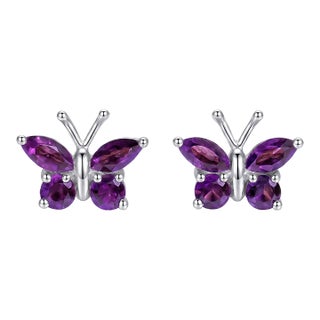 Amethyst Butterfly Studs, 925 Silver Handmade Birthstone Studs - A Pair For Sale