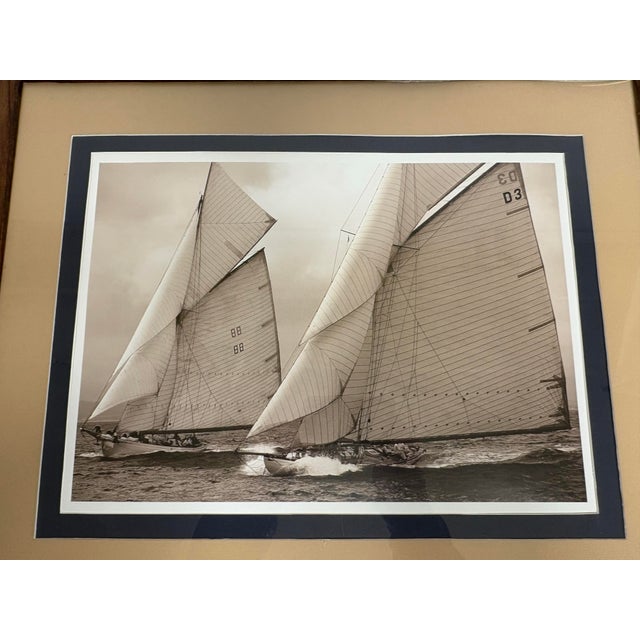 1990s Vintage Framed Schooner Print in the Manner of Ralph Lauren. For Sale - Image 5 of 10