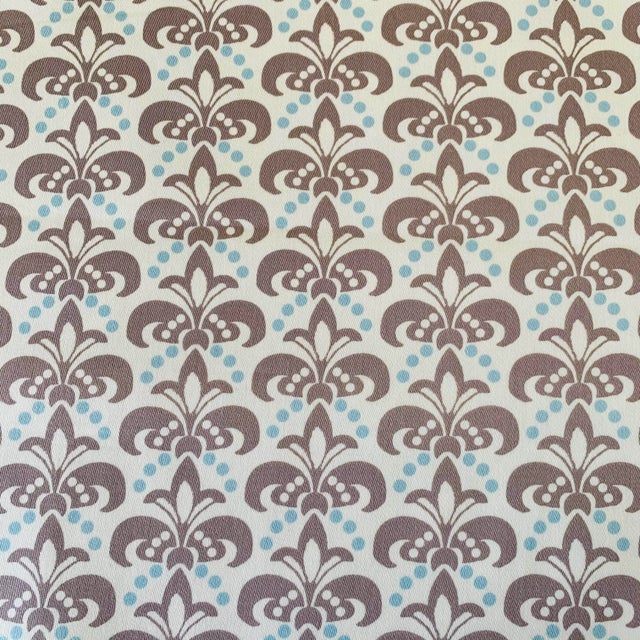 Free Spirit Designer Vicki Payne Aqua Gray Cream Block Print Fleur De Lis Scallop Fabric- 4.2 Yards For Sale In Jacksonville, FL - Image 6 of 6
