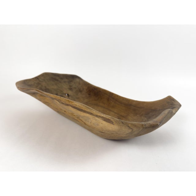 Vintage Hand-Carved Wooden Trough Bowl – Sculptural Rustic Centerpiece With Natural Patina For Sale - Image 4 of 18
