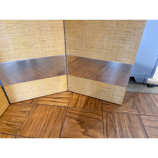 Mid Century Grasscloth Three Panel Room Divider Screen For Sale - Image 4 of 8
