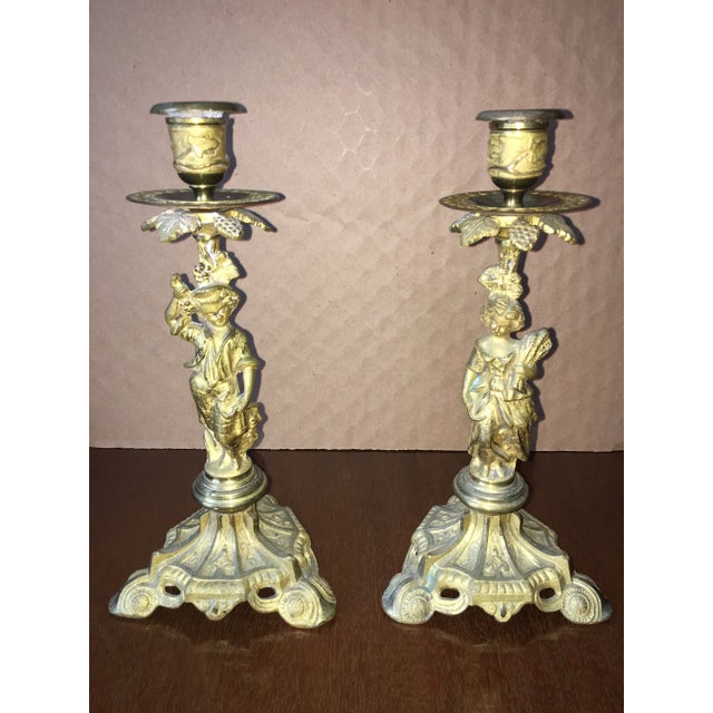 1920s 1920s Figural Male & Female Metal Candle Holders - a Pair For Sale - Image 5 of 5