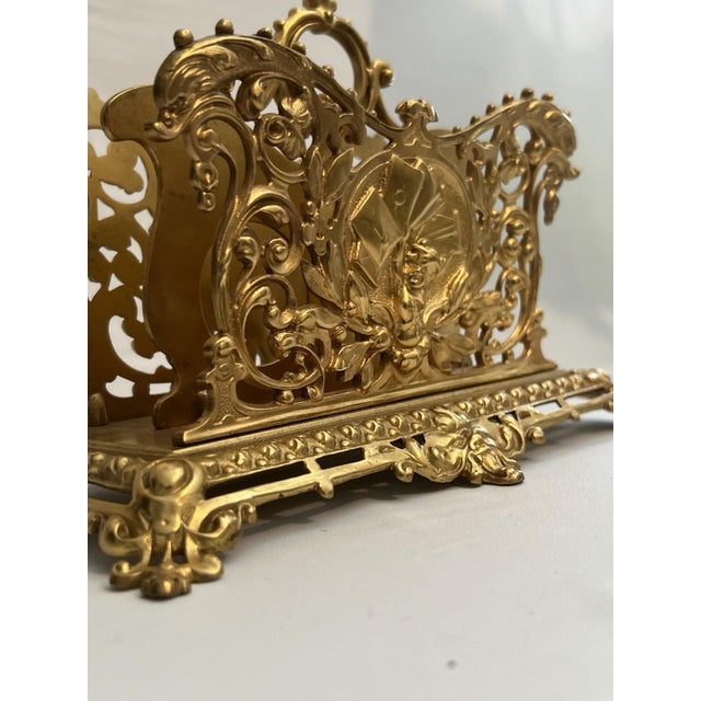 Antique Gilt Bronze Letter Holder Desk Accessory Child Boy Holding Envelops For Sale - Image 6 of 14