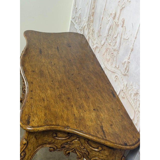 Italian Rococo Style Hand- Carved Walnut Console Table For Sale - Image 10 of 15