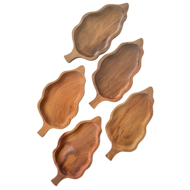 Japanese Sugi Carved Cedar Small Coaster Tray Plates- Set of 5 For Sale - Image 11 of 11