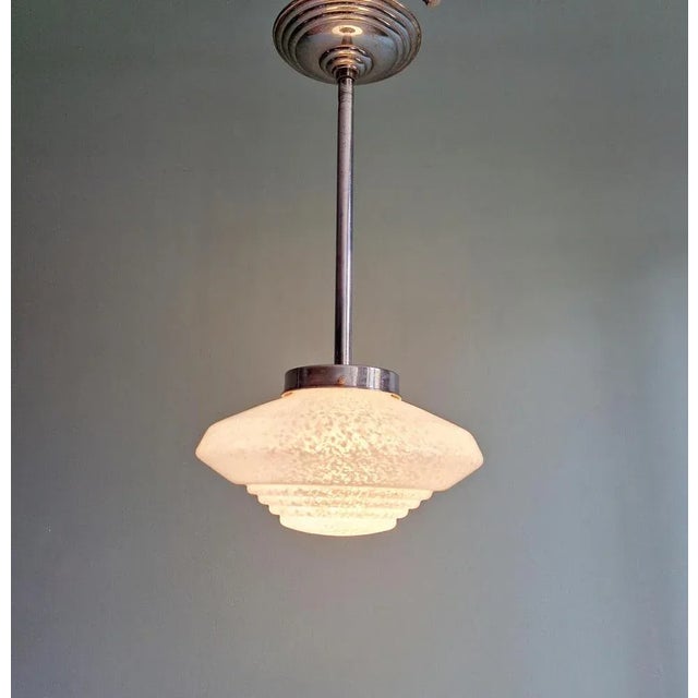 1930s Art Deco White Speckled Glass Suspension, 1930s For Sale - Image 5 of 10