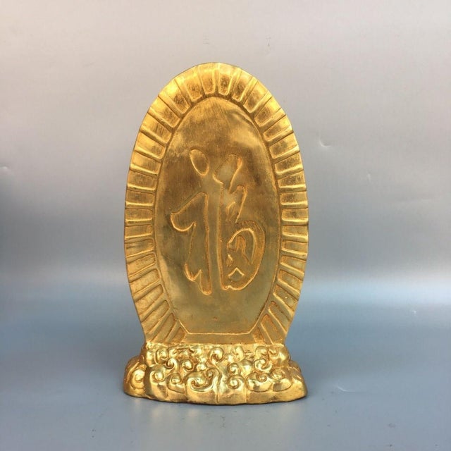 Late 20th Century Gilt Brass Thousand-Armed Avalokiteshvara Sculpture, Standing Lotus Statue For Sale - Image 4 of 9