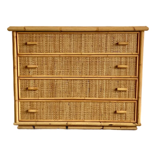 Italian Wicker and Rattan Chest of Drawers, 1970s For Sale