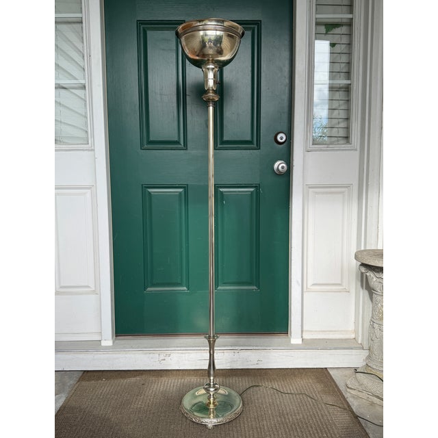 Offering for sale this exceptional early-to-mid 20th-century Art Deco torchiere floor lamp, showcasing premium...