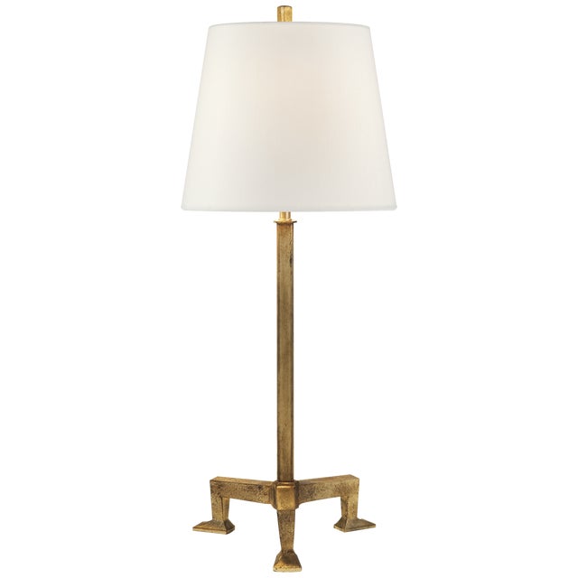 Transitional Thomas O'Brien by Visual Comfort Signature Parish Buffet Lamp in Gilded Iron with Linen Shade For Sale - Image 3 of 3