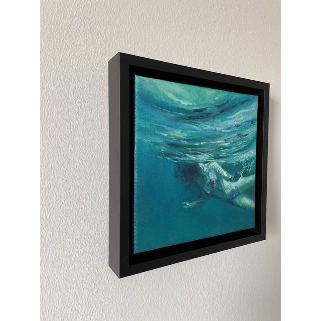Contemporary Dance by Elena Degenhardt | Oil on canvas Woman swimming underwater in shades of blue. For Sale - Image 3 of 3
