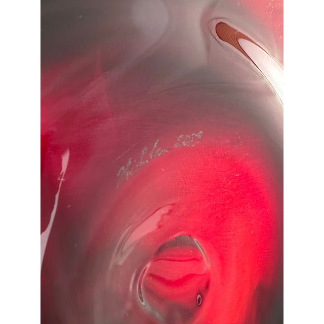 Contemporary Garnet Art Glass Sculpture on Black Metal Stand, Hand-Blown by Rick & Janet Nicholson, Signed & Dated 2013 For Sale - Image 3 of 9