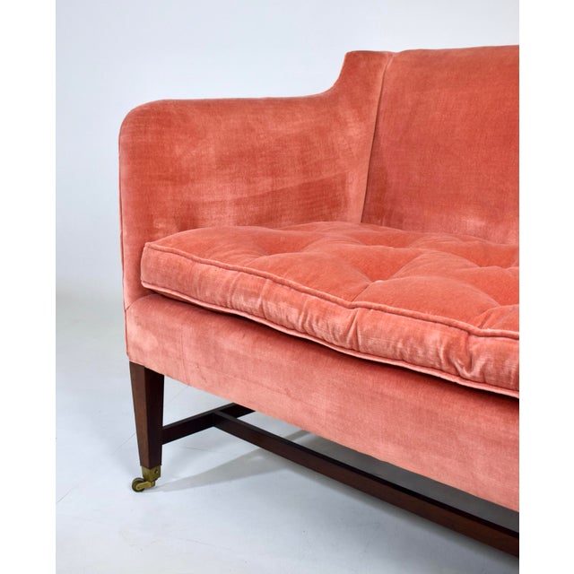 Classic Vintage Hepplewhite Velvet Sofa on Brass Casters For Sale - Image 4 of 12