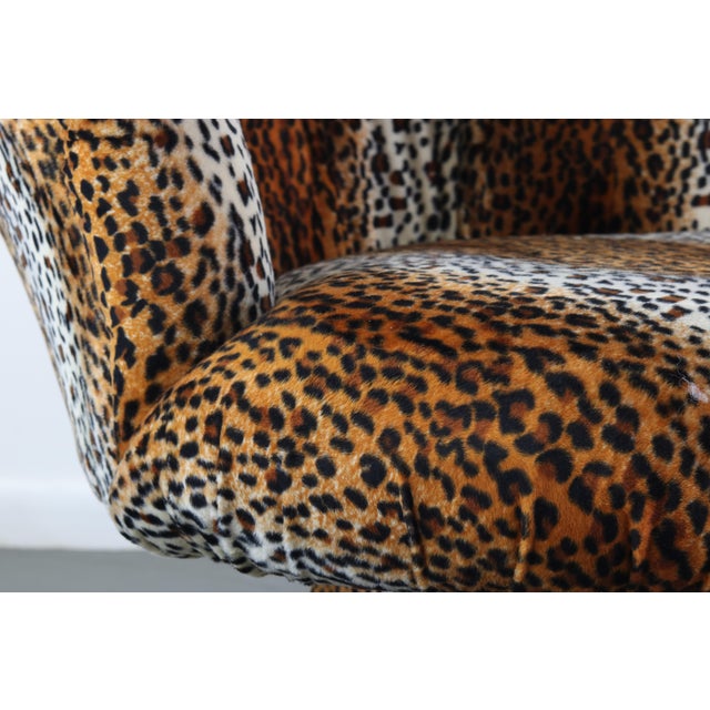 1970s 1970s Mid Century Modern Leopard Print Tulip Chair and Ottoman Set - 2 Pieces For Sale - Image 5 of 7