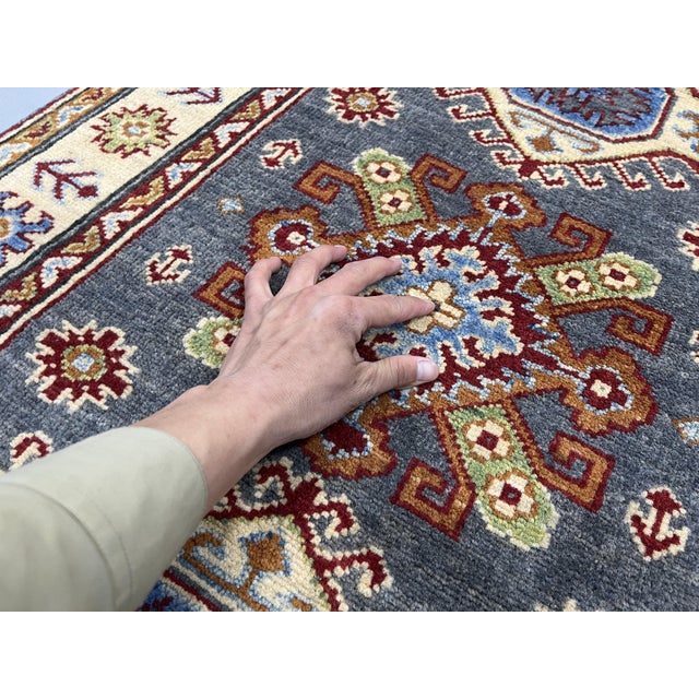 Charcoal Gray and Cream Kazak Wool Runner Rug With Tribal Motifs, 2'8" X 6'8" For Sale - Image 15 of 18
